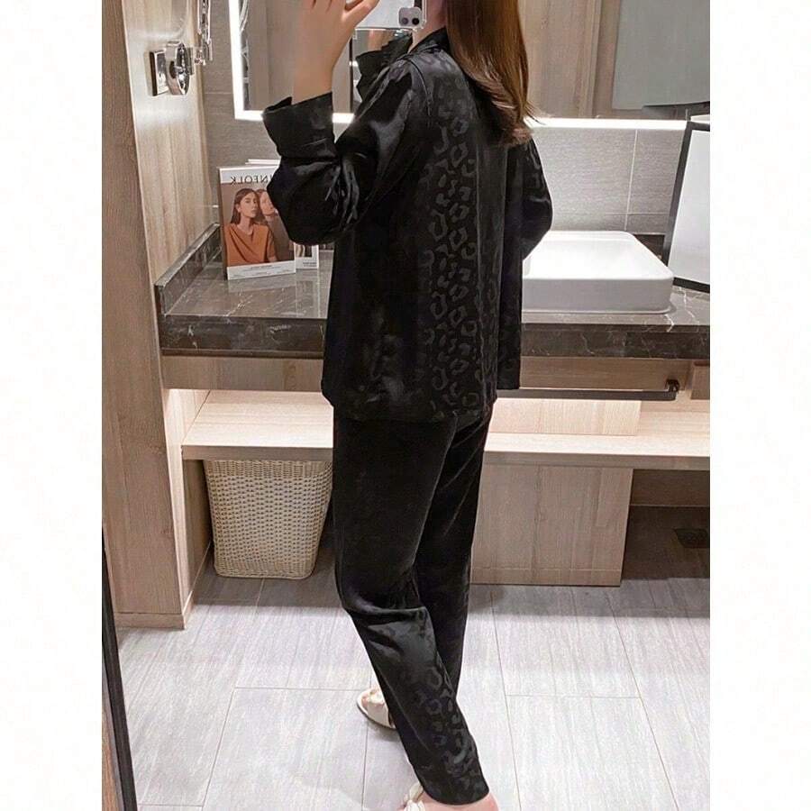 Ins High-End Long-Sleeved Pajamas For Women's Spring And Autumn New Ice Silk Trousers, Summer Silk Loungewear Suit Can Be Worn Outside Leisure, Anti-Static, Breathable, For Sleeping, For Bathing, Elastic, Antibacterial, For Home Use, Warm, Comfortable, Mo
