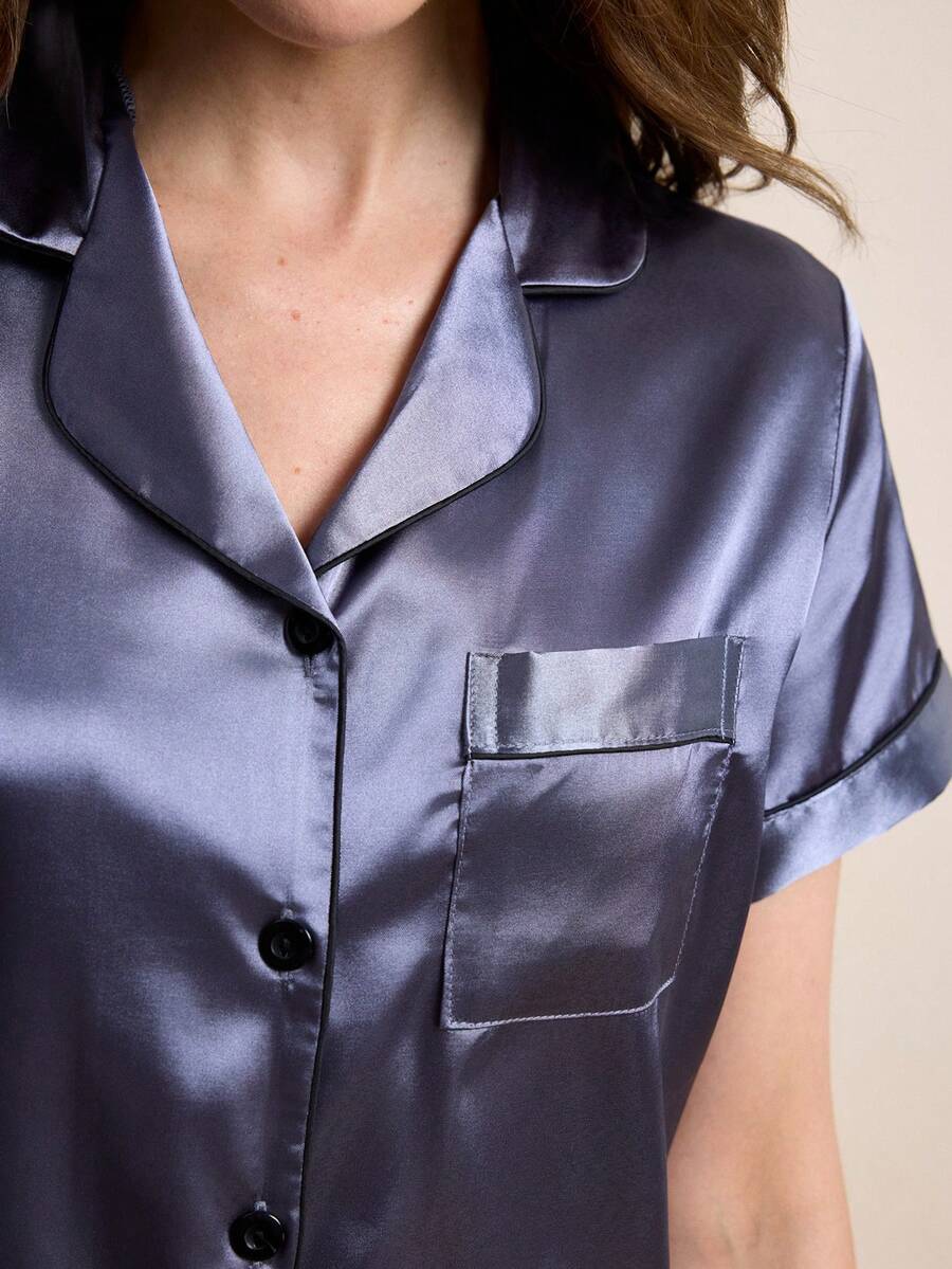 Contrast Piping Satin PJ Set / Pajama Set for Summer