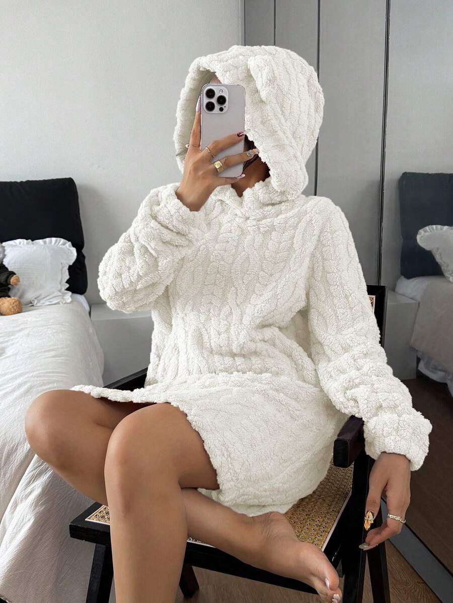 Women's 3D animal ears hooded plush fluffy comfortable winter pajamas