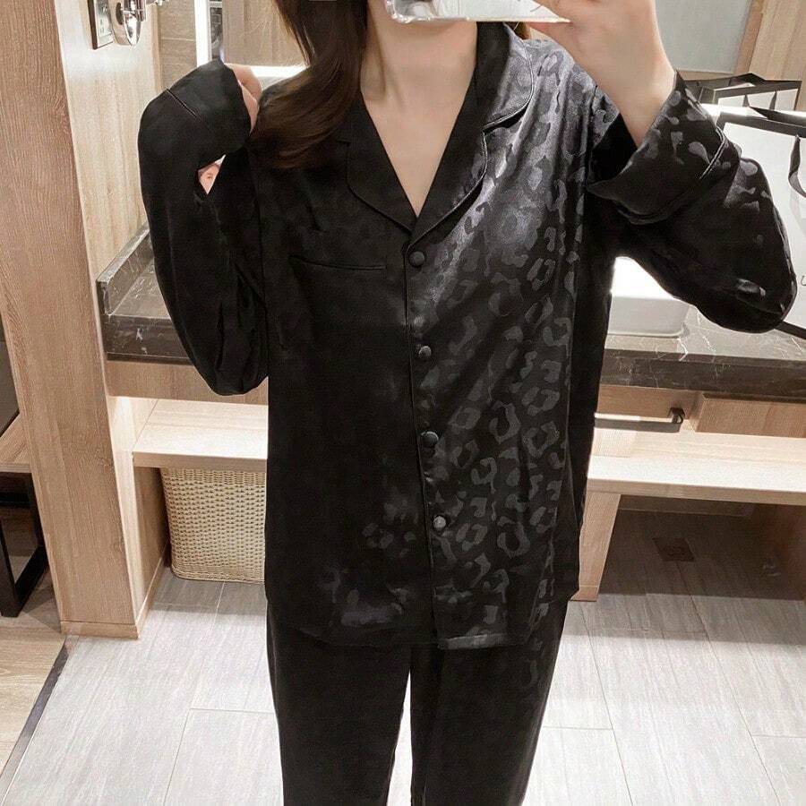 Ins High-End Long-Sleeved Pajamas For Women's Spring And Autumn New Ice Silk Trousers, Summer Silk Loungewear Suit Can Be Worn Outside Leisure, Anti-Static, Breathable, For Sleeping, For Bathing, Elastic, Antibacterial, For Home Use, Warm, Comfortable, Mo