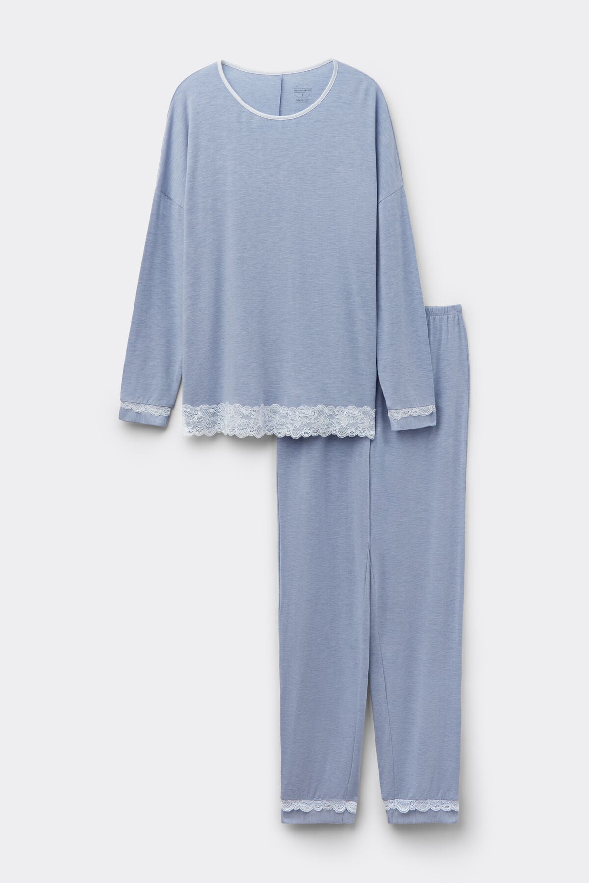 Lace Trim Full Length Pajamas in Modal