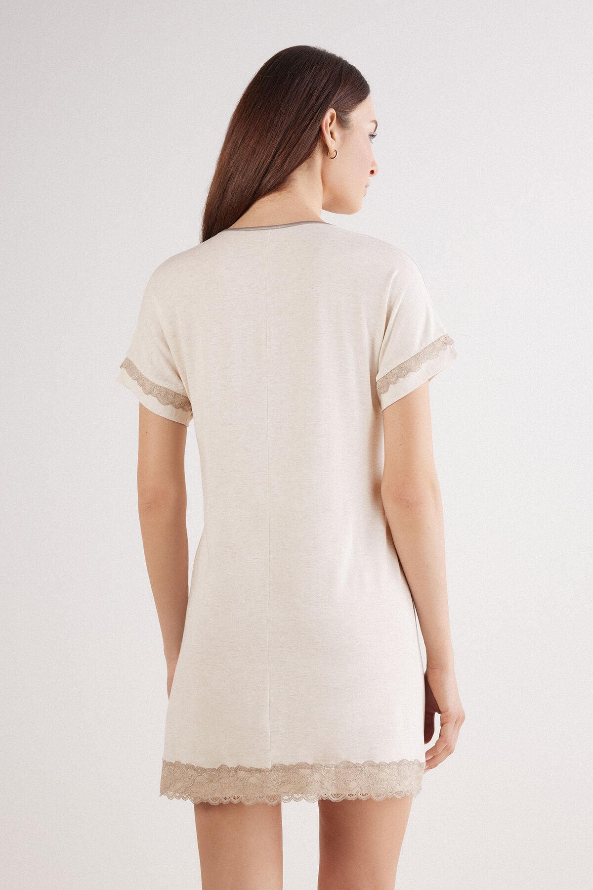 Lace Trim Short Sleeve Nightgown