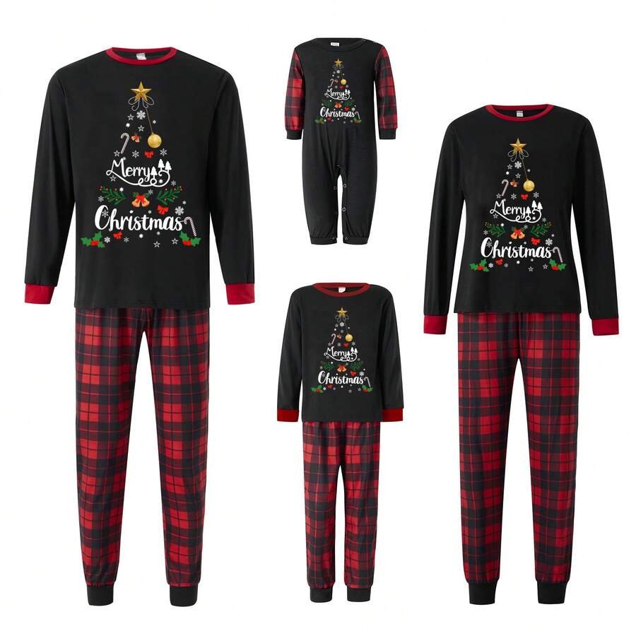 Christmas Pajama Set For Parents And Children - Long-Sleeved Top With Letter And Snowflake Print + Plaid Trousers, Soft Pure Cotton Loungewear, Suitable For A Family Of Four. Homewear Set, Parent-Child Set. Christmas Pajama Set For Parents And Children - Long-Sleeved Top With Letter And Snowflake Print + Plaid Trousers, Soft Pure Cotton Loungewear, Suitable For A Family Of Four. Homewear Set, Parent-Child Set.