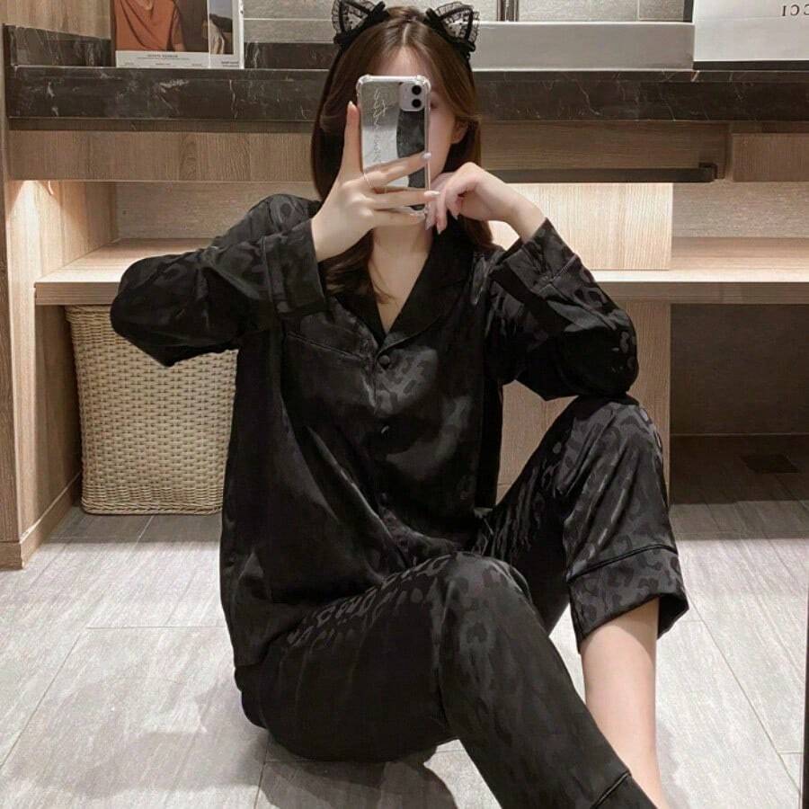 Ins High-End Long-Sleeved Pajamas For Women's Spring And Autumn New Ice Silk Trousers, Summer Silk Loungewear Suit Can Be Worn Outside Leisure, Anti-Static, Breathable, For Sleeping, For Bathing, Elastic, Antibacterial, For Home Use, Warm, Comfortable, Mo