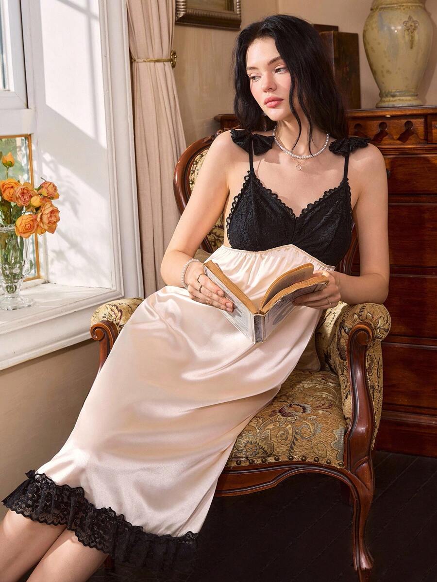 French Elegant Lace Patchwork Bow Suspender Decorative Women's Suspender Skirt French Elegant Lace Patchwork Bow Suspender Decorative Women's Suspender Skirt