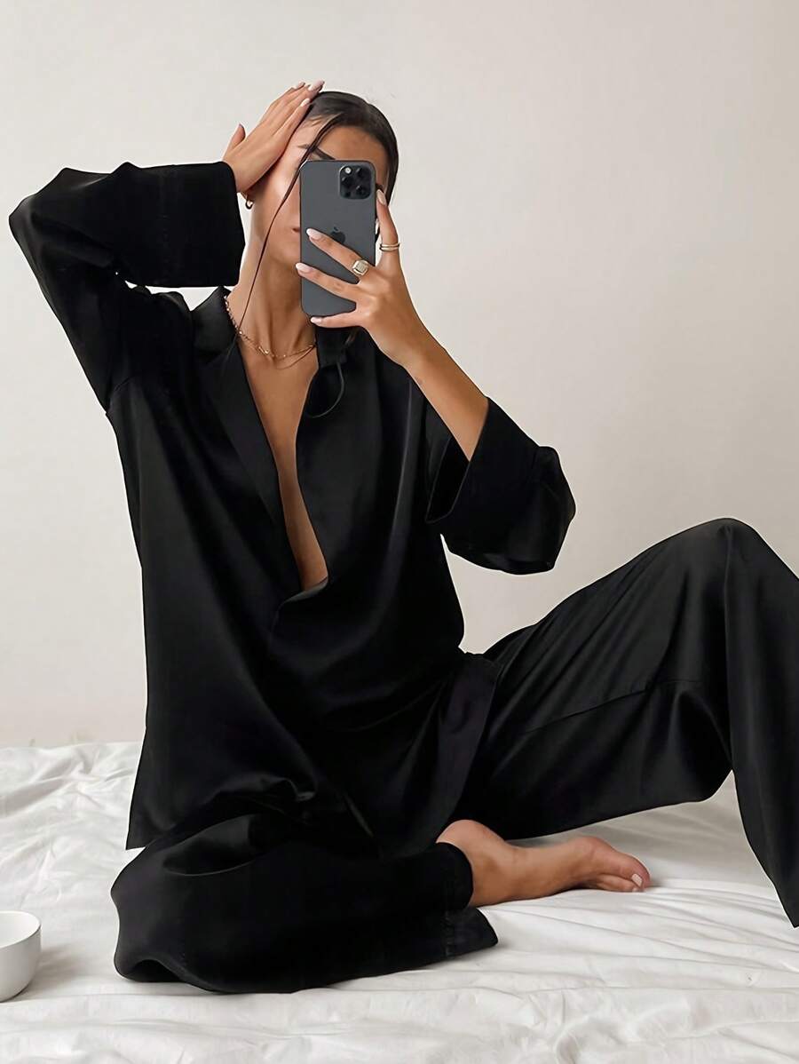 Solid Color Thin Ladies Home Imitation Silk Pajamas Ladies Winter Ice Silk Loose Can Be Worn Outside
